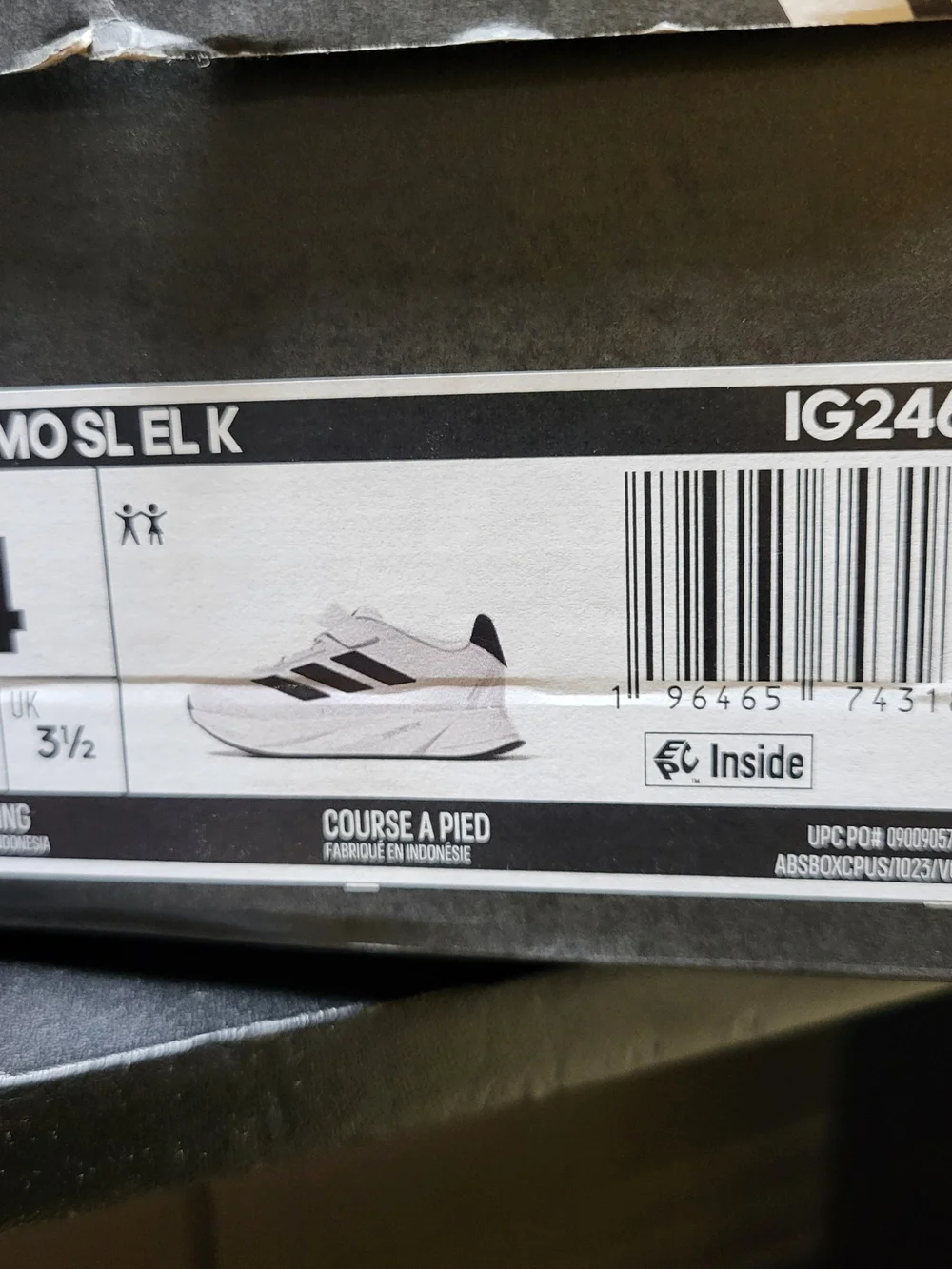 *NEW* Adidas Duramo EL K White/Black Running Sneakers Shoes Size 4  IG2461